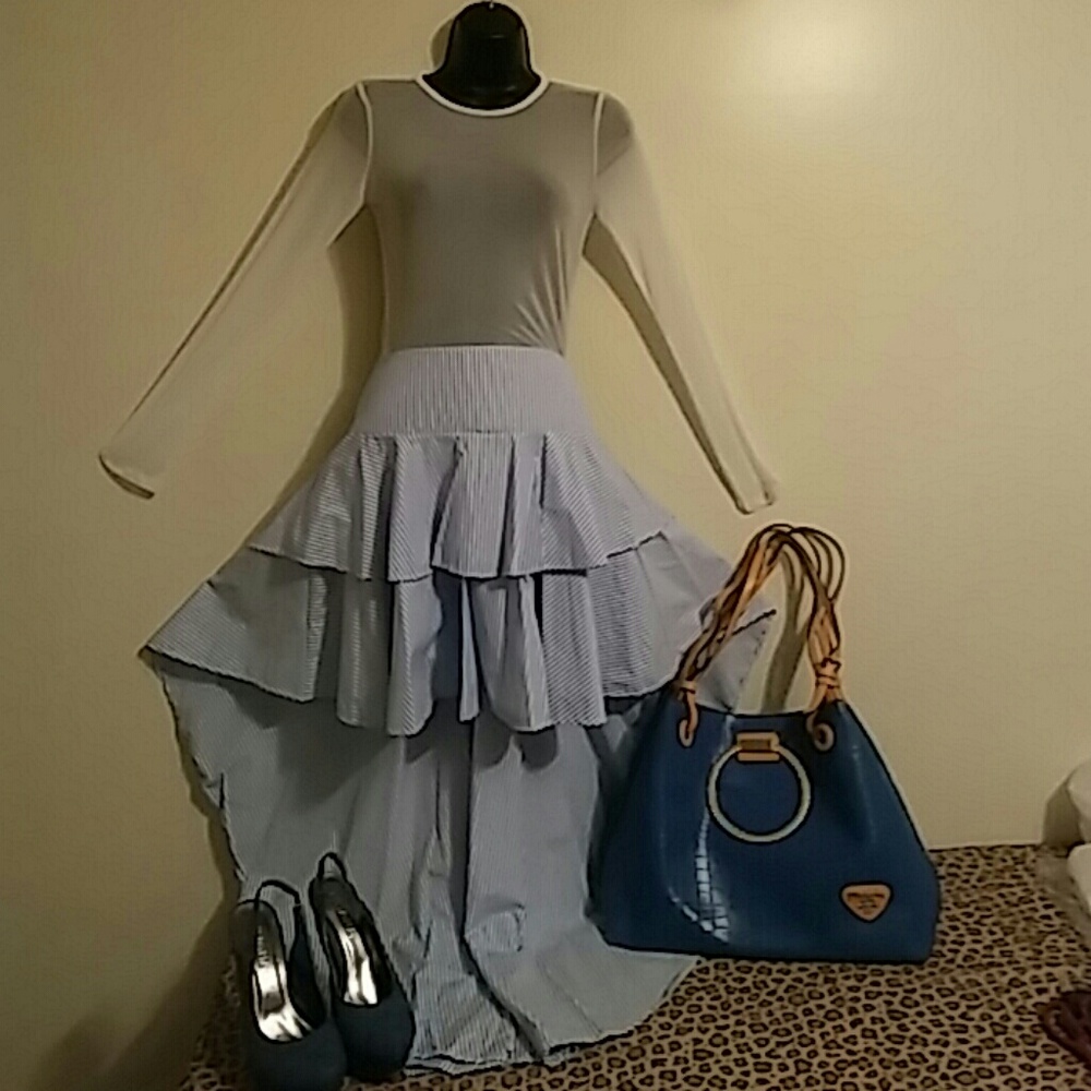 Light Blue Ruffle Swing Skirt